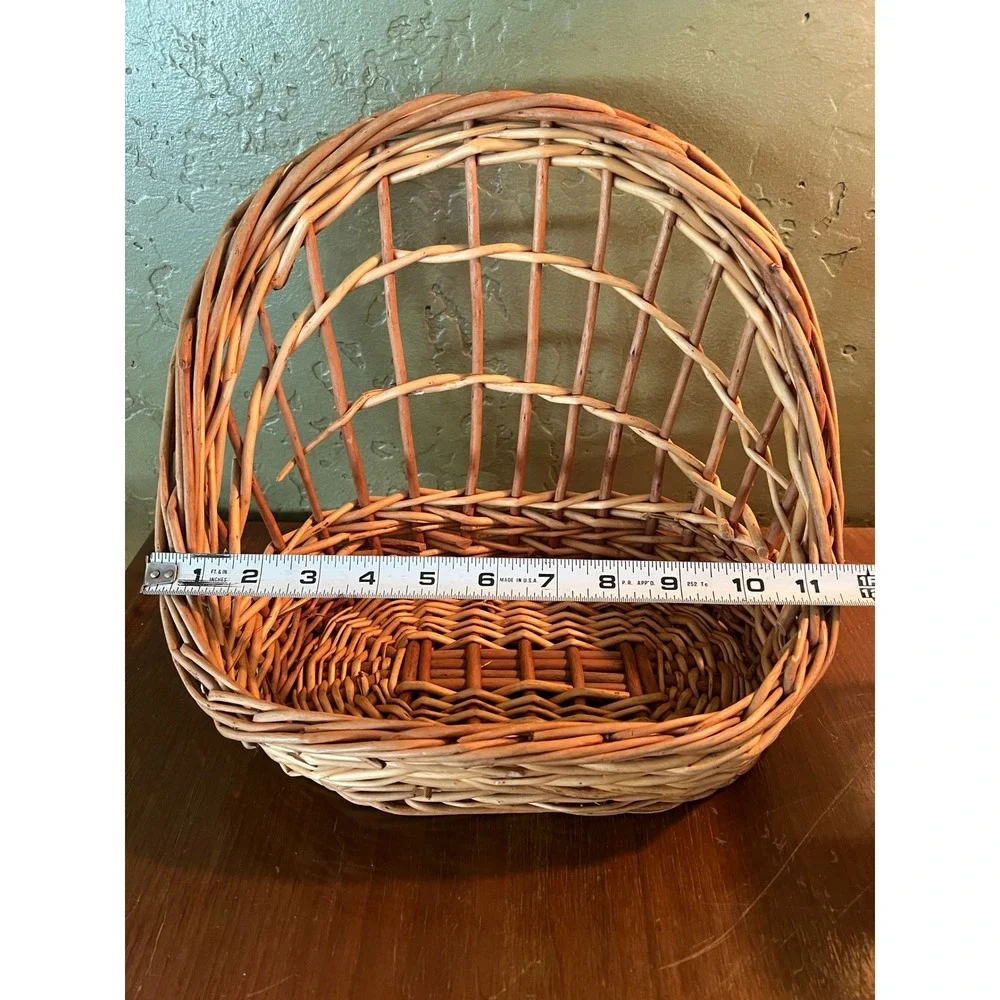 Vintage Handwoven Willow Wicker Basket French Country Cottagecore Flower Decor